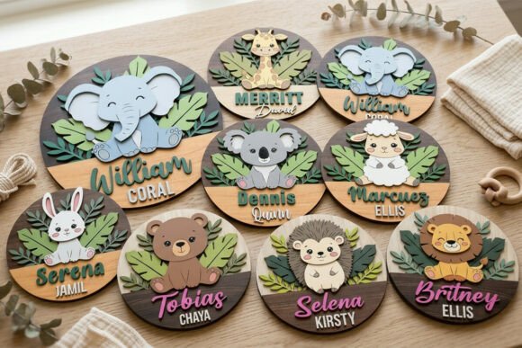Download Safari Animal Baby Name Sign Laser Cut - Laser cut Collection