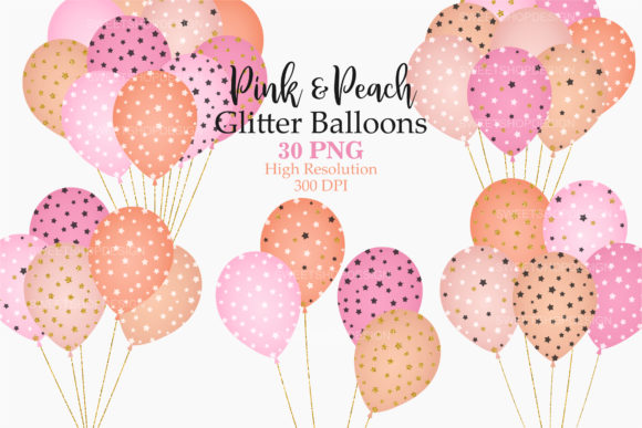 Download Pink &amp; Peach Glitter Balloons Clip Art - Peach Collection