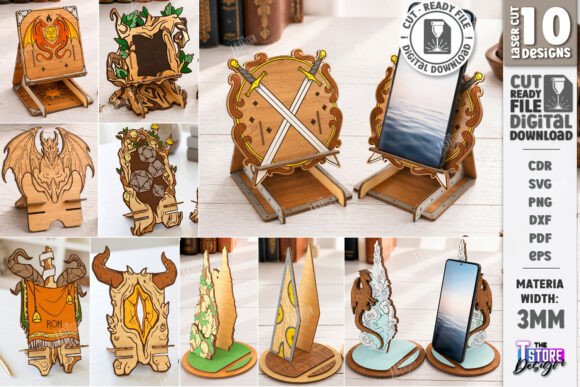 Download Dragon Phone Stand Laser Cut Bundle |CNC - Laser cut Collection