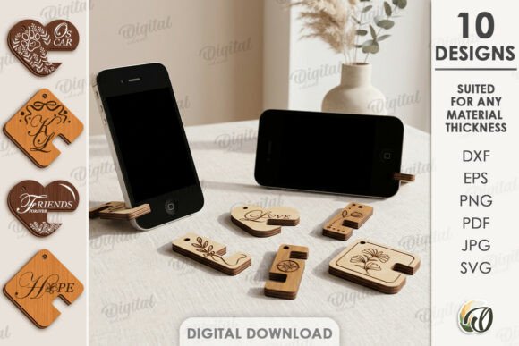 Download Keychain Phone Stands Bundle Laser Cut - Laser cut Collection